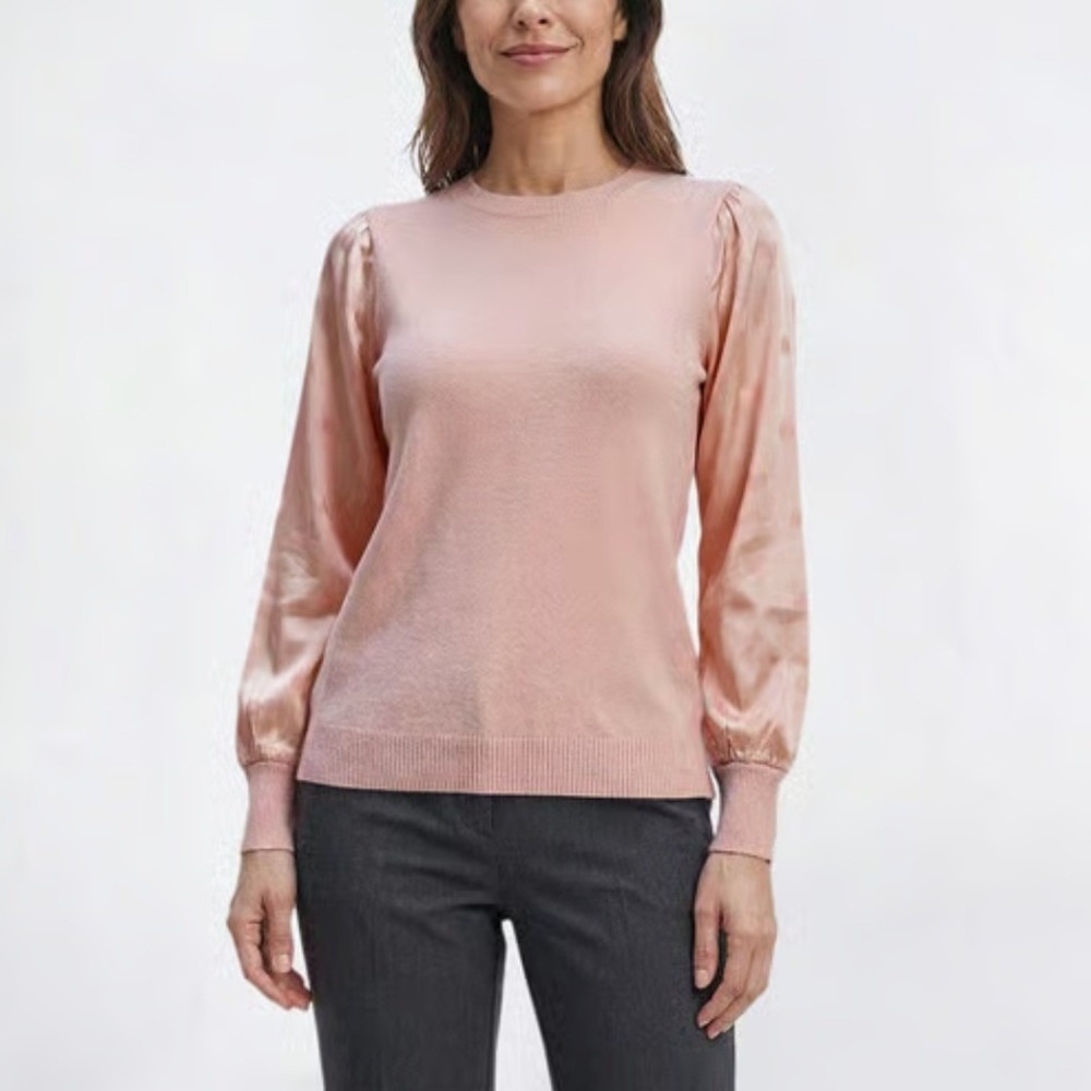 NWT Zac and Rachel Blush Pink Satin Sleeve Pullover Sweater L A9